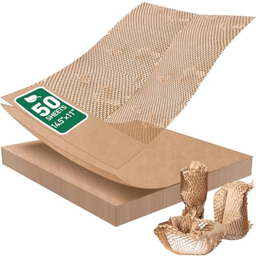 50 Sheets Honeycomb Packing Paper Expanded Size 12" × 16" Unexpanded Size 14.5" × 11" Bubble Cushioning Wrap for Moving Shipping Products Gifts Wrapping Essentials Packaging Materials Supplies