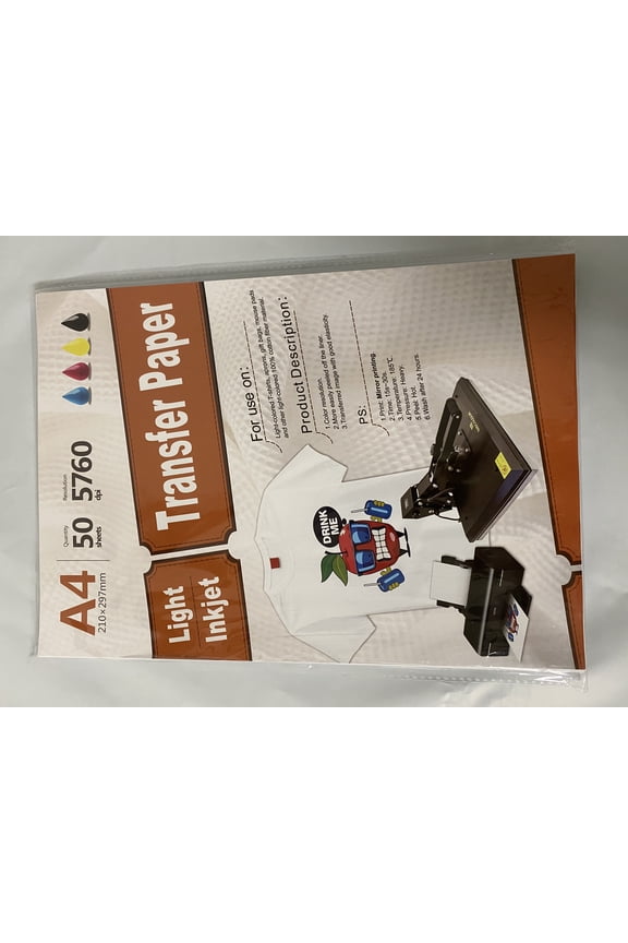 50 Sheets Light Fabric Inkjet Heat Transfer Paper A4 (8.27" x 11.7") For Cotton