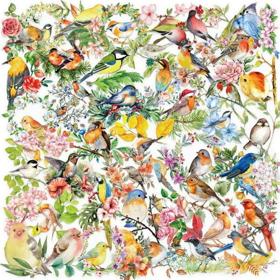 50 Sheets Luggage Sticker Scrapbook Sticker Watercolor Bird Graffiti Sticker Decorative Sticker Reward Sticker for Phone