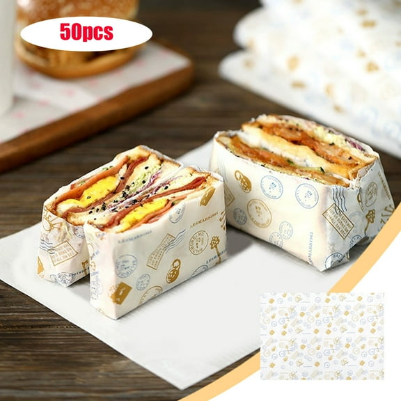 50 Sheets Of Sandwich Wrapping Paper Greaseproof Paper Burger Wrapping Box Rice Cheese Paper Burrito Baking Greaseproof Paper