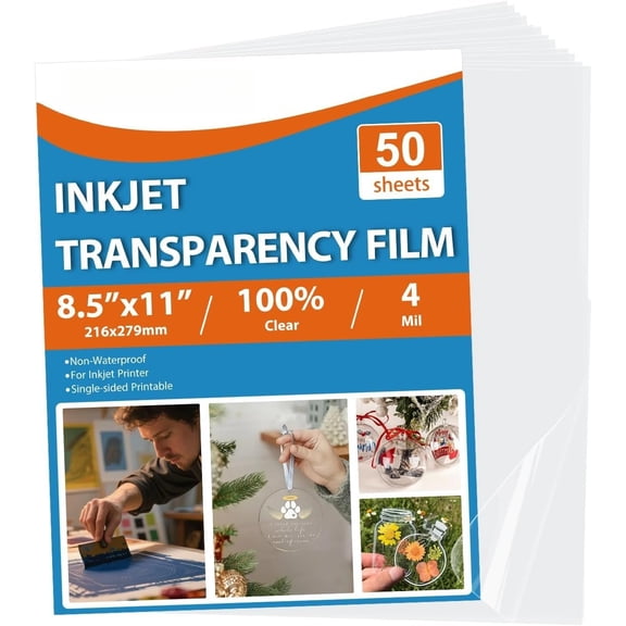 50 Sheets Pintable Transparency Film Acetate Clear Sheets for Crafts 8.5x11 OHP Overhead Projector Film For Inkjet Printer Quick-Dry