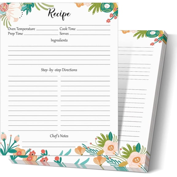 50 Sheets Recipe Paper Full Size Recipe Refill Pages 8.5 x 11 Inch Cards for Binder Book