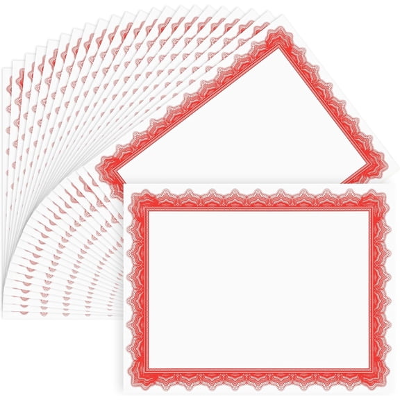 50 Sheets Red & White Certificate Papers, Letter Size 8.5x11, for Printing, Diploma Paper, Award, Document Cardstock Paper, Inkjet Printer Compatible