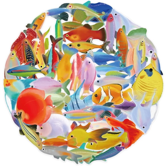 50 Sheets Sea Sticker Reward Sticker Decorative Label Fish Sticker Scrapbook Sticker Oceans Sticker for Laptop