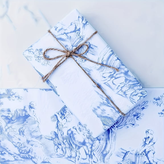 50 Sheets Tissue Paper Bulk Blue and White Printed Wrapping Tissue Paper Sheets for Gift Bags Bouquets and DIY Crafts