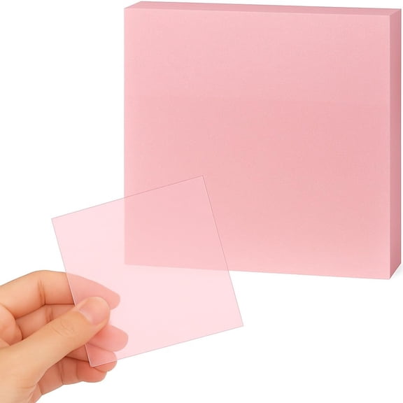 50 Sheets Transparent Sticky Notes, Colored Clear Self-adhesive Memo Pads (Pink)