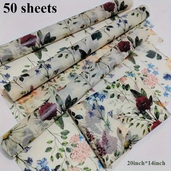50 Sheets Vintage Floral Tissue Paper, Spring Gift Wrapping Paper 20 x 14 Inch, Colorful Flower Print Tissue for Gift Bags, Wedding Party Favors, Bouquet Wrapping and DIY Craft