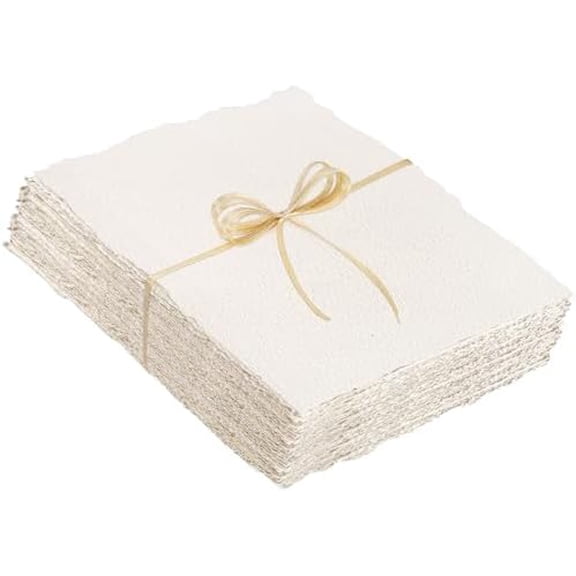 50 Sheets Watercolor Paper 4 x 6inch, 300 GSM Deckled Edge Paper Rough/Textured Handmade Paper Cotton Paper for Watercolors, Wedding Invitations, Cards, Crafts