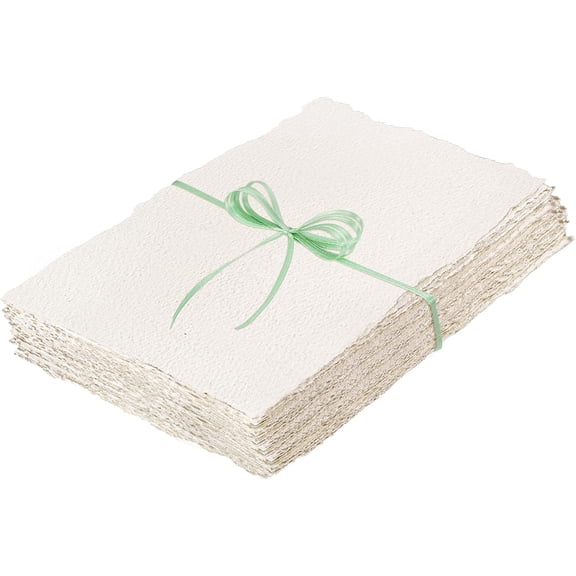 50 Sheets Watercolor Paper 6×8 Inch, 160 GSM Deckled Edge Rough Textured Handmade Paper for Wedding Invitations, Cards, Crafts