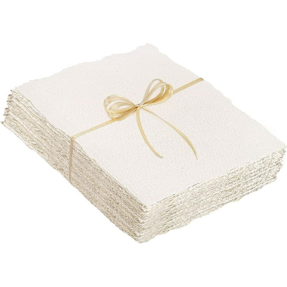 50 Sheets Watercolor Paper 8.5 x 11, 300 GSM Deckled Edge Paper Rough/Textured Handmade Paper Cotton Paper for Watercolors, Wedding Invitations, Cards, Crafts