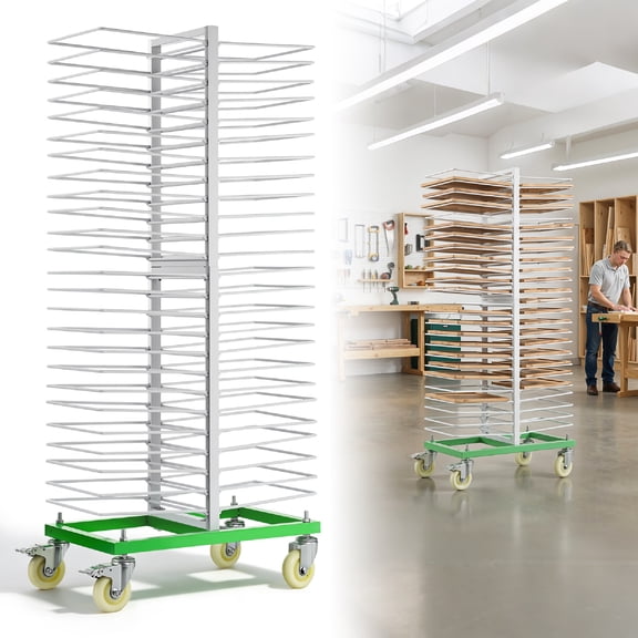 50-Shelf Paint Drying Rack with 4 Locking Casters, Heavy-Duty Steel Art/Painting Drying Rack for Panels, Drawings & Cabinet Doors