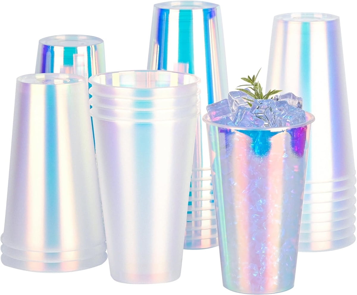 50 Shiny Plastic Cups, Disposable Party Cups ,Rainbow Disposable Cups for for Birthday Wedding Bachelorette Party Favors (Drinkware Supplies,16oz)