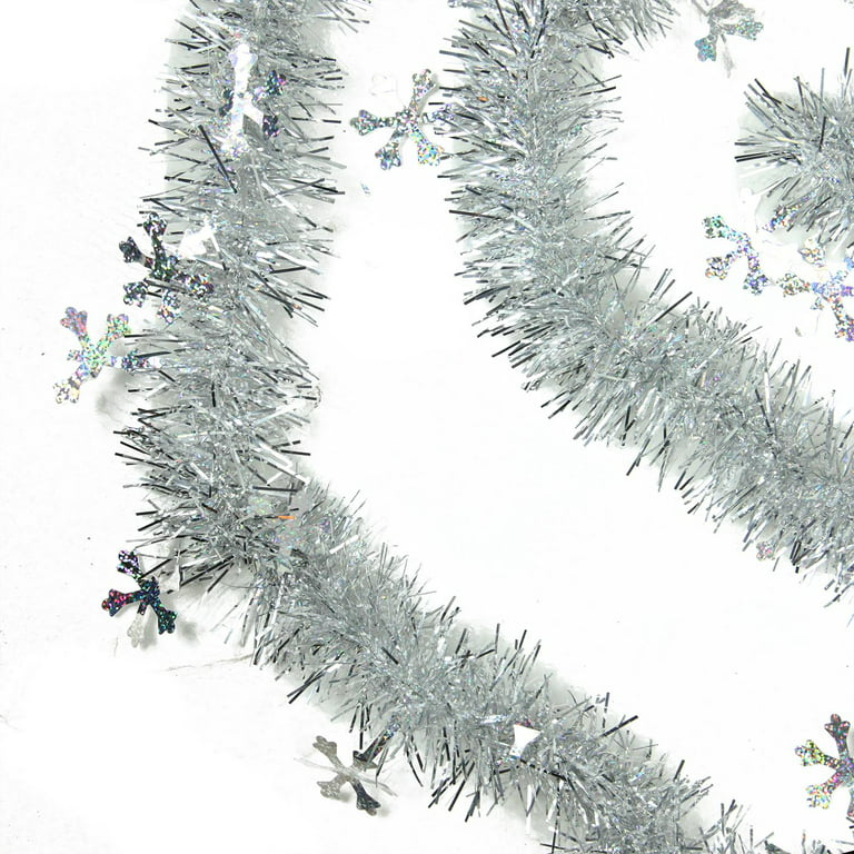 Christmas Tinsel Garland Multicolored - One Garland 116.0 Inches - 30 Led  Lights Iridescent - Bat0307m - Plastic - Silver