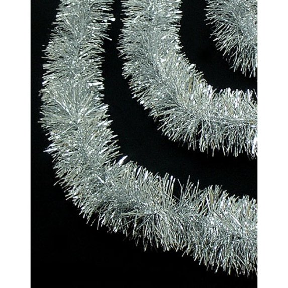 50' Shiny Silver Festive Christmas Foil Tinsel Garland - Unlit - 8 Ply