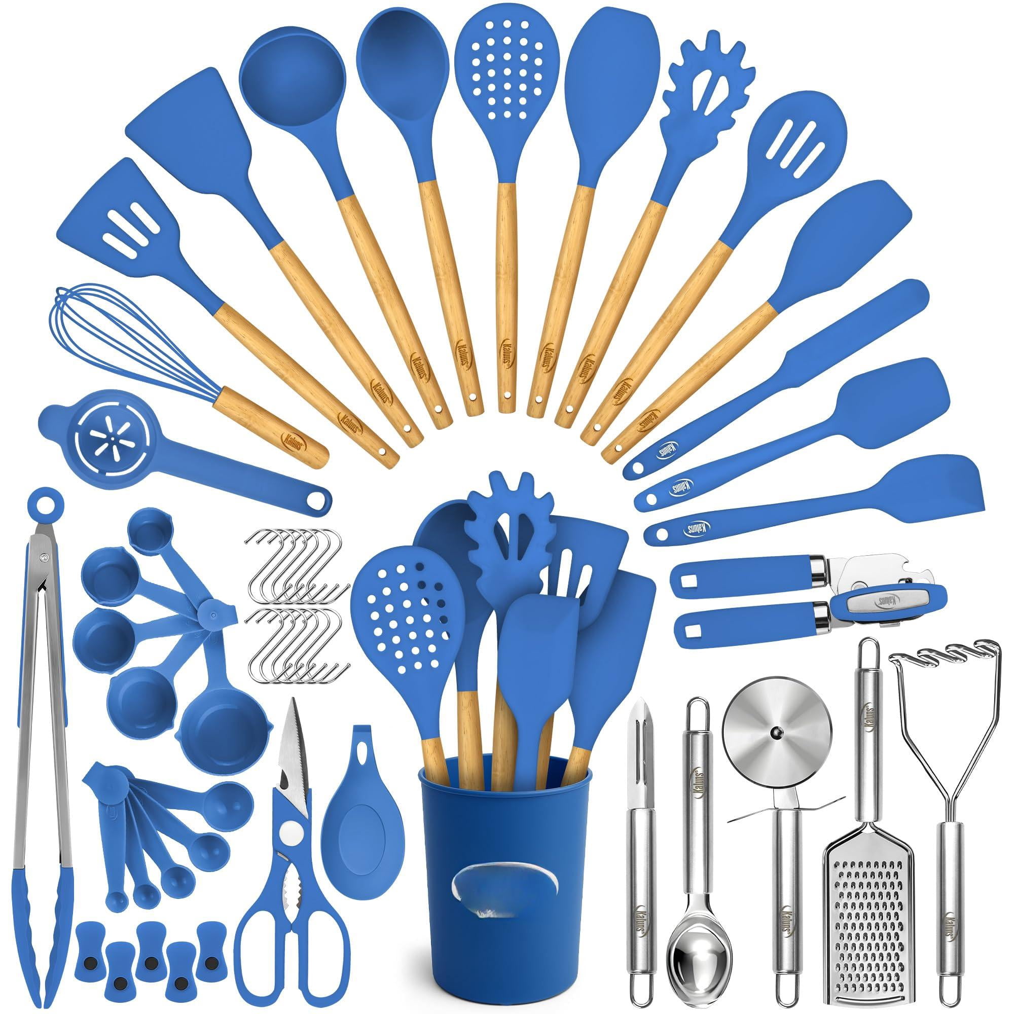 50 Silicone Kitchen Utensils Set Complete - 800°f Heat Resistant Non-stick Cooking W Wooden Handles Can Opener  Masher Turner Spatula