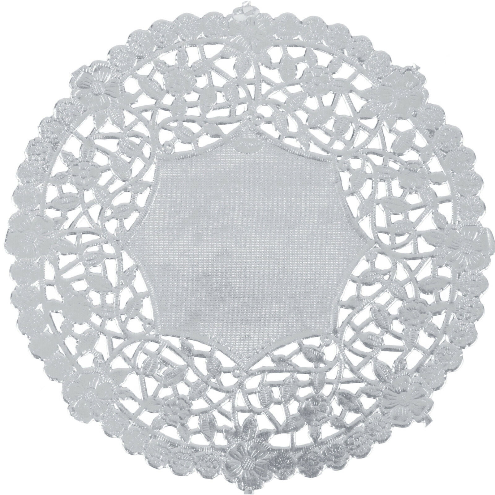 50 Silver 6" Foil Doilies by The Baker Celebrations, Round Paper Lace
