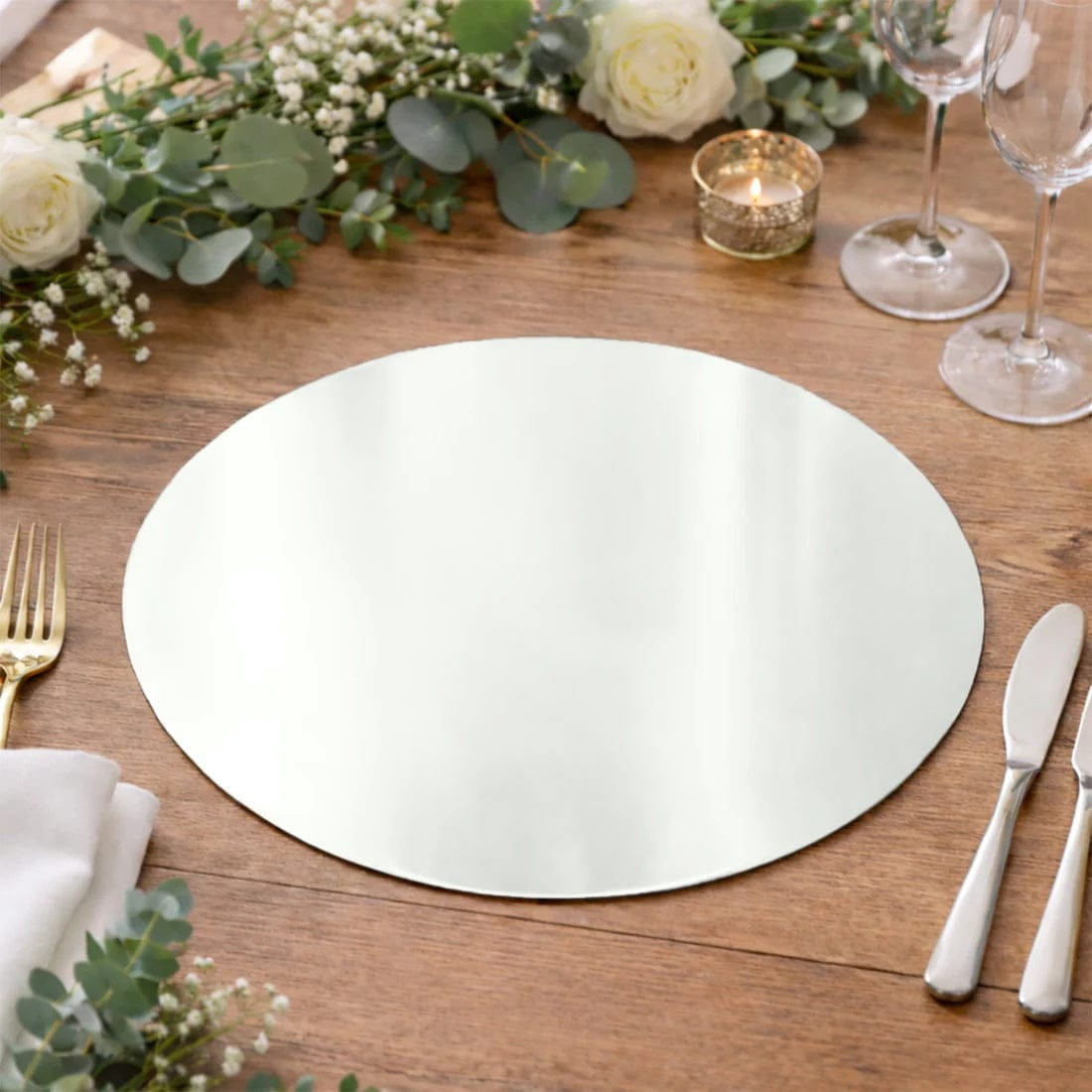 50 Silver Disposable 13 in Round Cardboard Paper Table Placemats Wedding Party Supplies