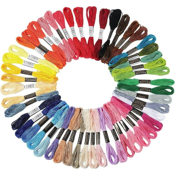 50 Skeins 6 Strands Rainbow Color Embroidery Thread Colorful Variegated Friendship Bracelet String Polyester Gradient Stitch Floss Yarn Threads Bulk