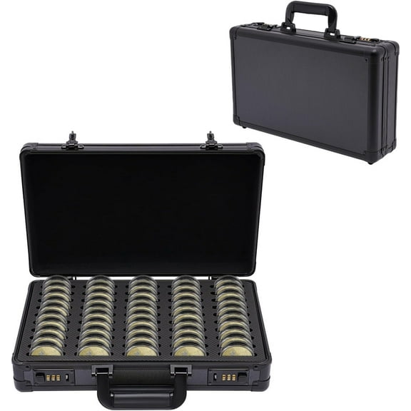 50 Slabs Aluminum Coin Storage Box Case, Coin Holders Collection Supplies, Coins Storage Organizer with Coded Locks & Handle, Coins Display Case for Home Office Bank