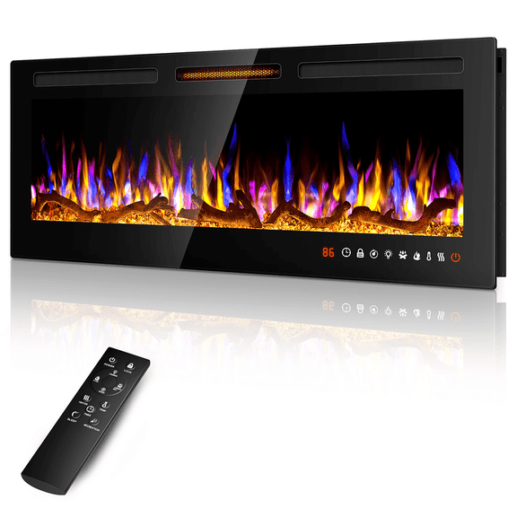 50" Slim Electric Fireplace Recessed and Wall Mounted,Wall Fireplace and Freestanding Linear Fireplace, with Remote Control,13 Adjustable Flame Color and 5 Brightness, 750W/1500W