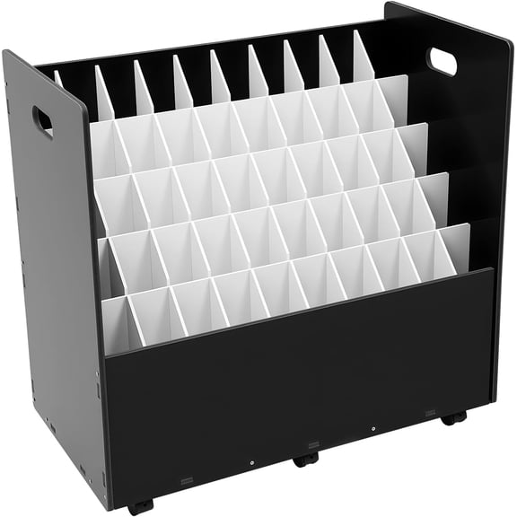 50 Slot Blueprint Holder, 5 Layer Blueprint Storage Rack with Detachable Partition, Roll File Storage Holder with 6 Universal Wheels, Construction Plan Holders for Office School Home (Black)