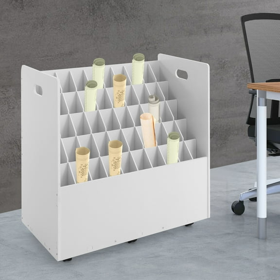 50-Slot Blueprint Organizer, Roll File Storage Holder, Movable Roll File Cart