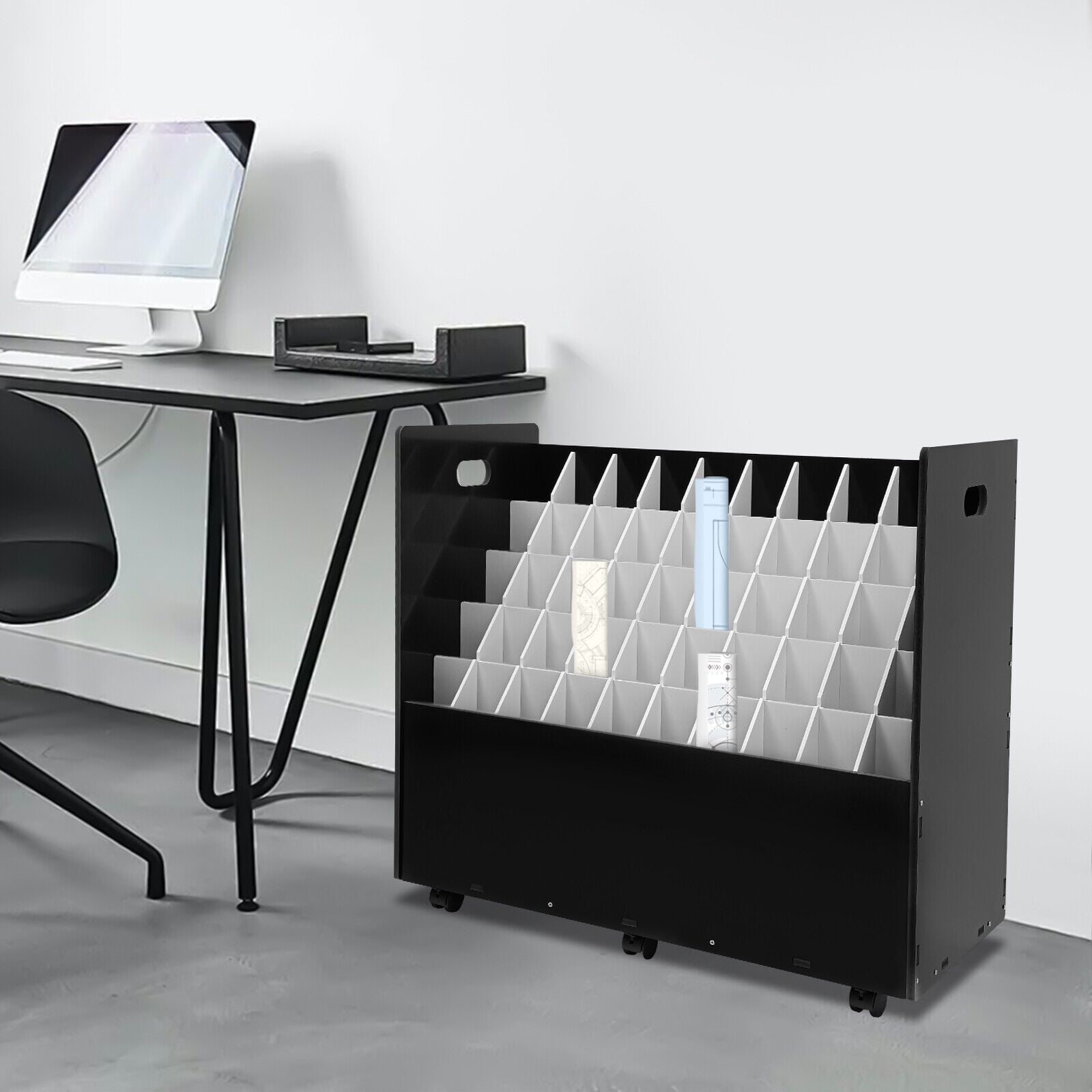 50-Slot Blueprint Organizer, Roll File Storage Holder Movable Roll File Cart