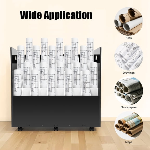 50-Slot Blueprint Organizer, Rolling Roll File Storage Cart with Lockable Wheels, 5-Tier Movable Blueprint Holder, 66lbs Load, for Office Studio