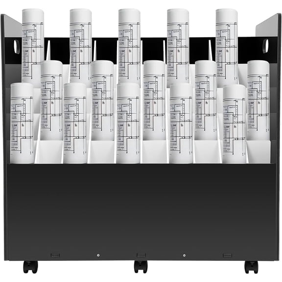 50-Slot Blueprint Storage Organizer, 5 Tiers Movable Roll File with Wheels, Cart Roll File Storage Holder Construction Plan Holders, Poster Storage for Studios, Offices, Libraries (Black)