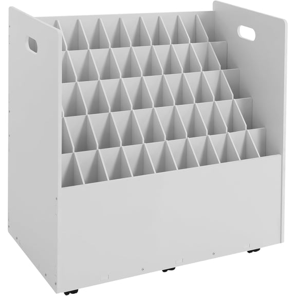 50 Slot Blueprint Storage Rack, 5 Layer Blueprint Holder with Detachable Partition, Roll File Storage Holder with 6 Universal Wheels, Construction Plan Holders for Office School Home (White)