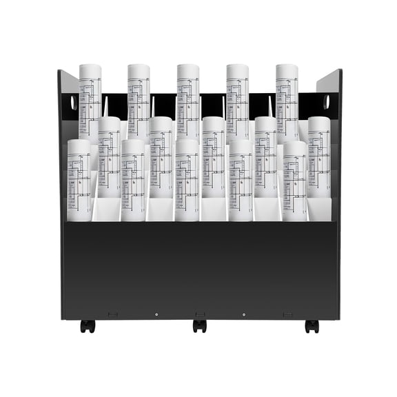 50-Slot Mobile Roll File Organizer Cart, 5-Tier PVC Blueprint Storage Rack with Lockable Wheels Removable Dividers for Office Studio Photography Maps