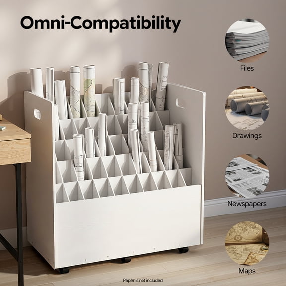 50-Slot Roll File Organizer - Durable PVC Storage Solution for Efficient Organization of Studio, Office, and Photography Equipment