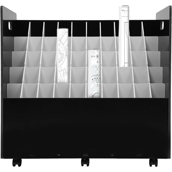 50 Slots Blueprint Organizer, Roll File Storage Holder,Large Capacity Blueprint Cabinet with Wheels,Movable Roll File Cart for Office, Home, Library, Reading Rooms (Black, 50 Slots)