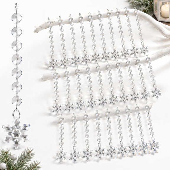 50 Snowflake Hanging Crystal Prism Pendant Ornaments for Home, Wedding, and Party Decor