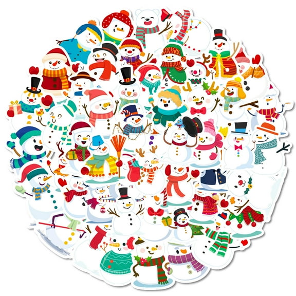 50 Snowman Stickers Cartoon Holiday Decoration Scene Setup Stickers, Adorable Themed Designs With Unique Styles Including Classic Snowmen In Colorful Scarves Hats And Whimsical