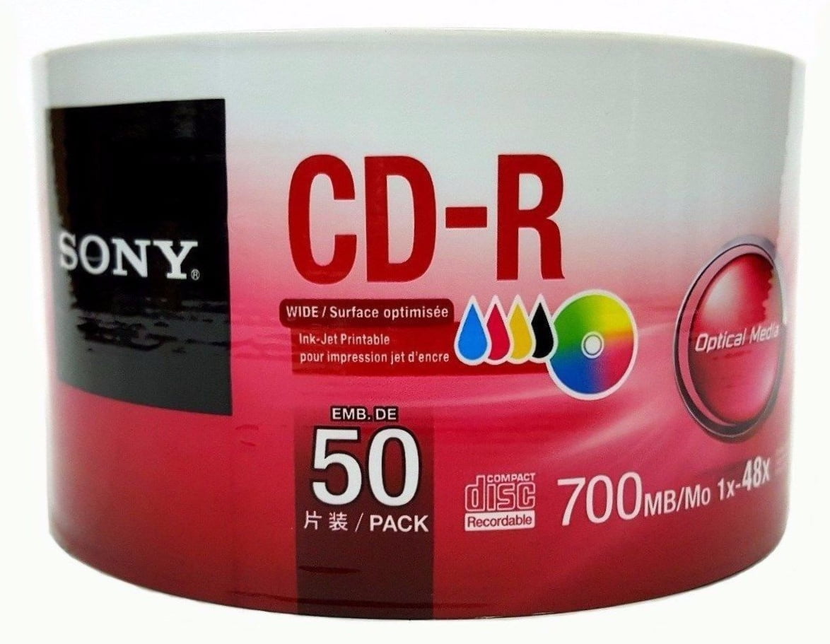 50 Pack Sony Blank CDR CDR White Inkjet Hub Printable 48X 700MB 80min
