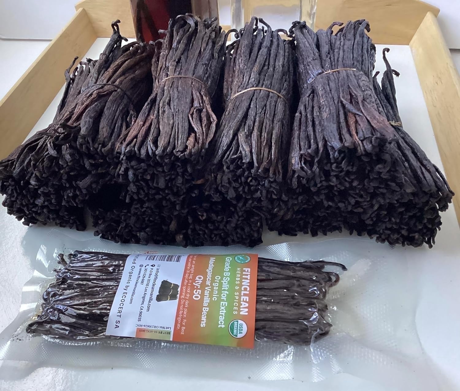 50 Split Organic Madagascar Vanilla Beans Grade B| 5"-7" For Extract by FITNCLEAN VANILLA| Bourbon NON-GMO Pods for Paste