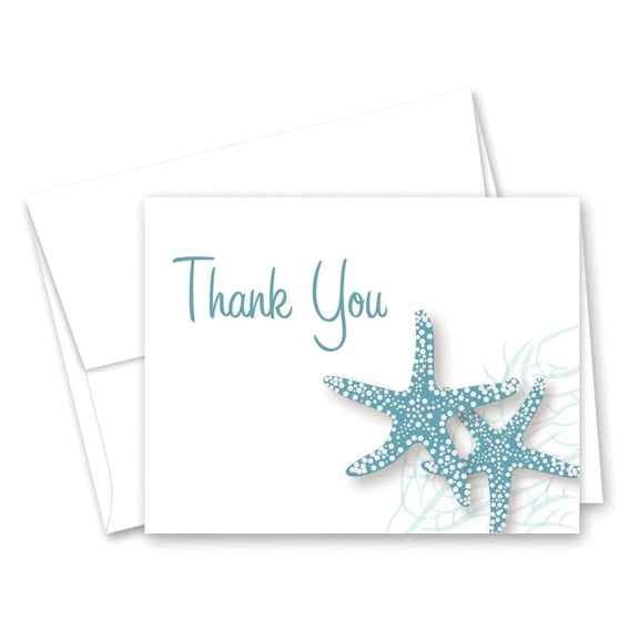 50 Starfish Beach Wedding Shower Thank You Cards (Slate Blue)