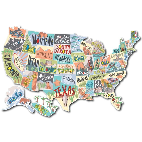 50 States Travel Map Sticker Set for RVs & Campers - USA Road Trip Decal Kit
