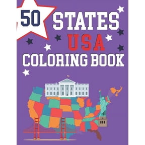 50 States USA Coloring Book: The 50 States Maps Of United States America Educational Coloring Book For Kids and Adults S, (Paperback)