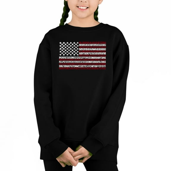 50 States Usa Flag - Girl's Word Art Crewneck Sweatshirt