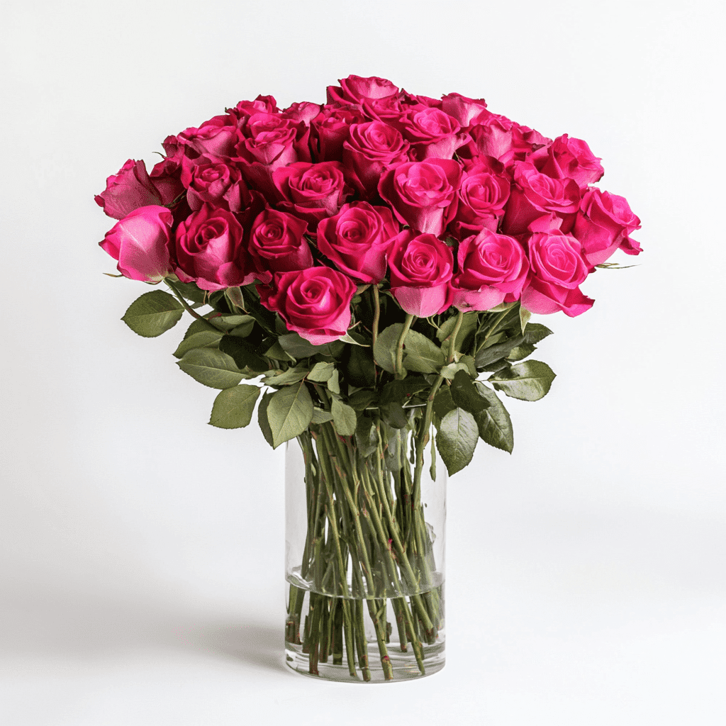 Fresh Roses Stem 50 Stems of Hot Pink Roses- Beautiful Fresh Cut Flowers- Express ...