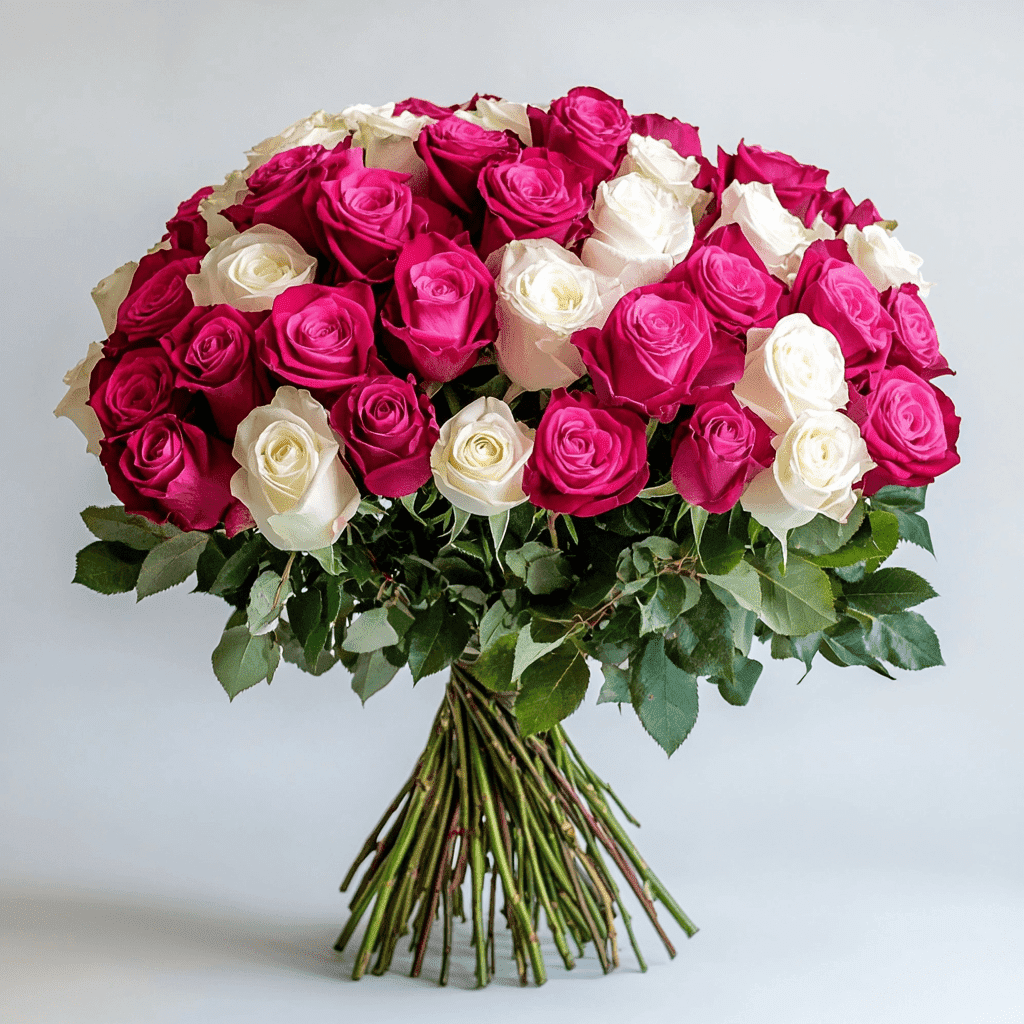 GLOBALROSE 50 Stems of Roses: 25 Hot Pink and 25 White- Beautiful Fresh Cut Flowers- Next Day Delivery at Checkout