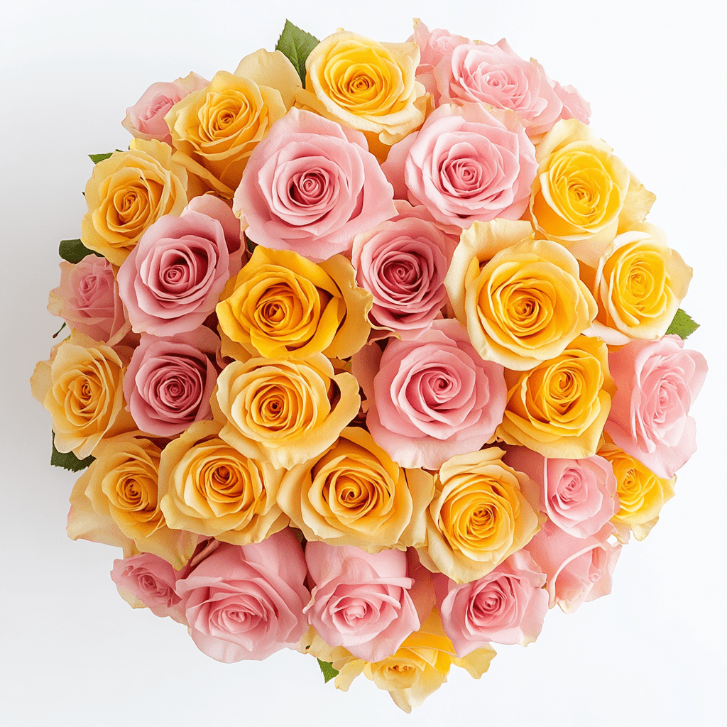 50 Stems of Roses: 25 Yellow and Pink- Beautiful Fresh Cut Flowers