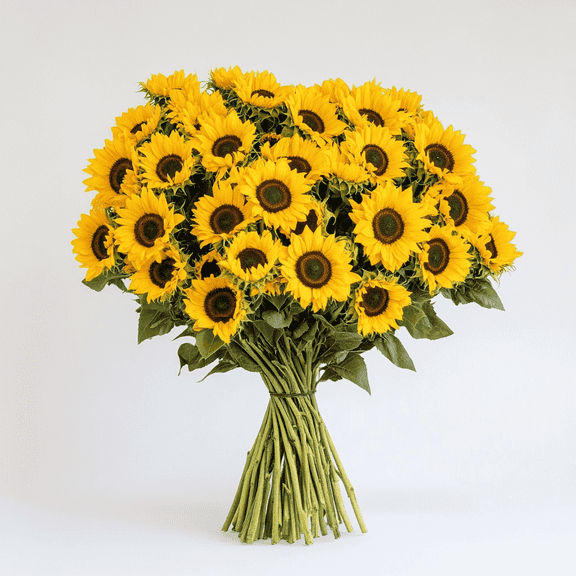 50 Stems of Yellow Sunflowers with Brown Center- Beautiful Fresh Cut Flowers- Express Delivery
