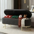 thumbnail image 1 of 51” Velvet Storage Bench with Gold-Toned Legs, Queen Upholstered Ottoman Bench, Modern Footrest for Bedroom & Entryway, Grey, 1 of 7