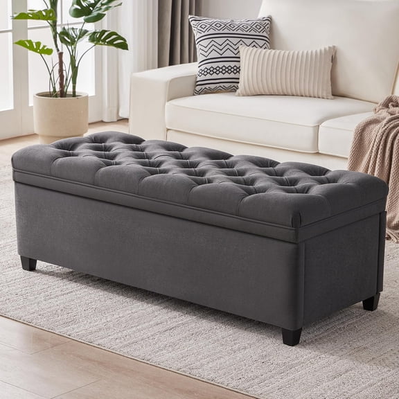 50" Storage Ottoman Bench, Tufted Ottoman with Storage Bench for Living Room, Large End of Bed Bench Ottomans, Modern Entryway Benches, Window & Bedroom Benches for Foot of Bed,Darkgray
