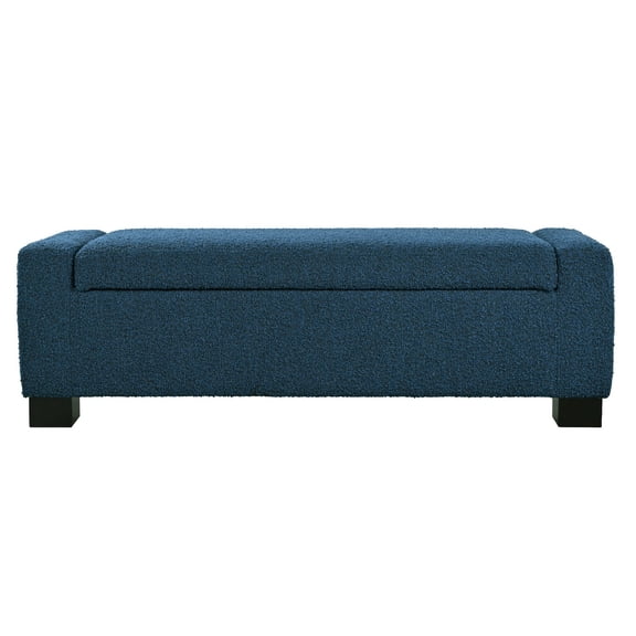 50" Storage Ottoman Bench with Hinged Lid, Upholstered Rectangular Bench with Hidden Storage, Entryway Bench, Bedroom Seating, Footrest, Blue