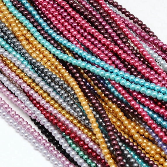 50 Strand Eco-Friendly Dyed Glass Pearl Round Bead Strands Cotton Cord ...