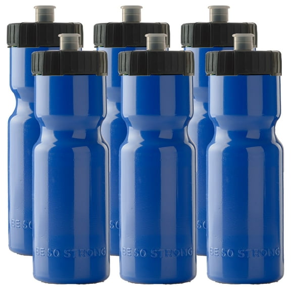 50 Strong Blue Sports Squeeze Water Bottles, Set of 6, BPA-Free Bottle, 22 oz.